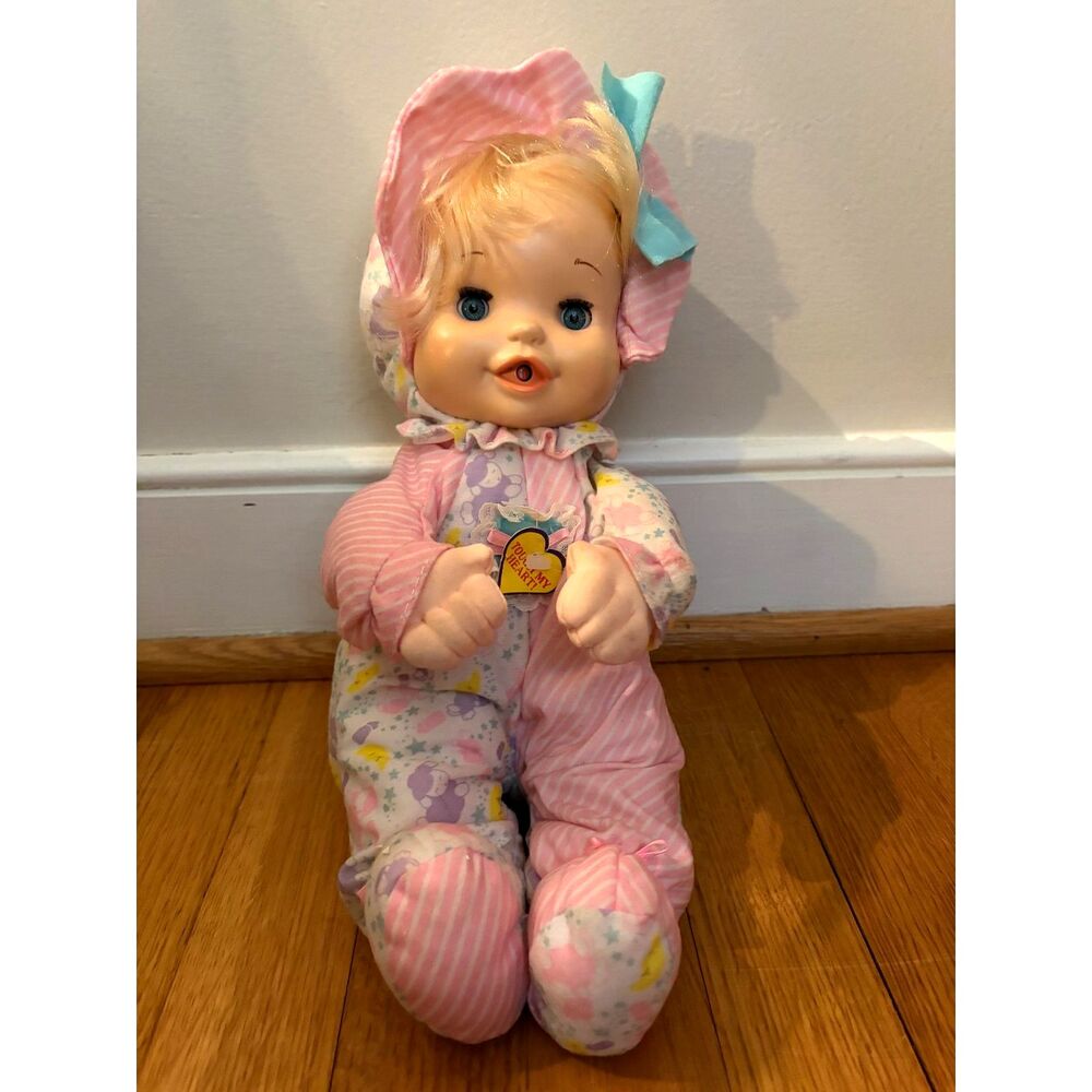Vintage Mattel Talk My Ear Off Baby Doll Blonde Blue Eyes Pink Pajamas 1990s